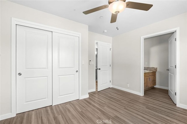 5821 Copeland Rd, Paradise, CA 95969 - unfurnished bedroom featuring wood finished floors, a closet, and ceiling fan