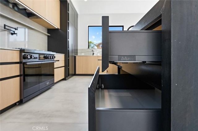 5275 Lynridge Dr, Yorba Linda, CA 92886 - kitchen featuring range, light brown cabinets, modern cabinets, and light countertops