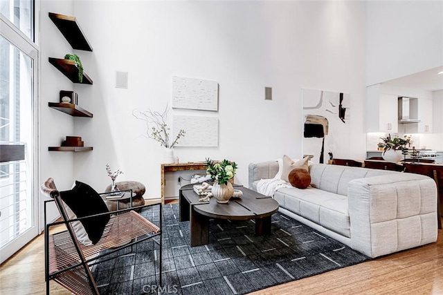 1436 N Detroit St Unit 2, Los Angeles, CA 90046 - living room with wood finished floors and a towering ceiling