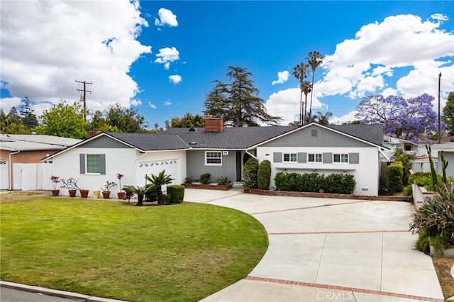 12438 Lambert Cir, Garden Grove, CA 92841 - ranch-style home with driveway, a chimney, an attached garage, and a shingled roof