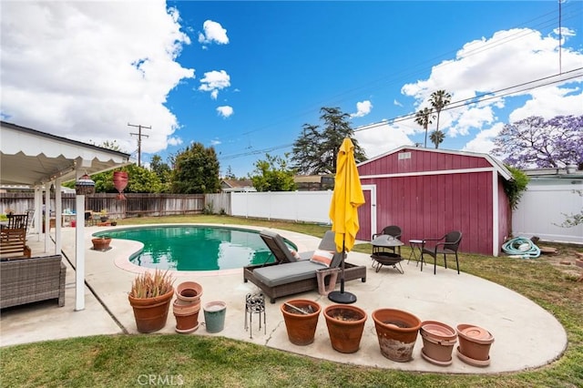 12438 Lambert Cir, Garden Grove, CA 92841 - view of pool with a fenced backyard, a patio, and an outdoor structure
