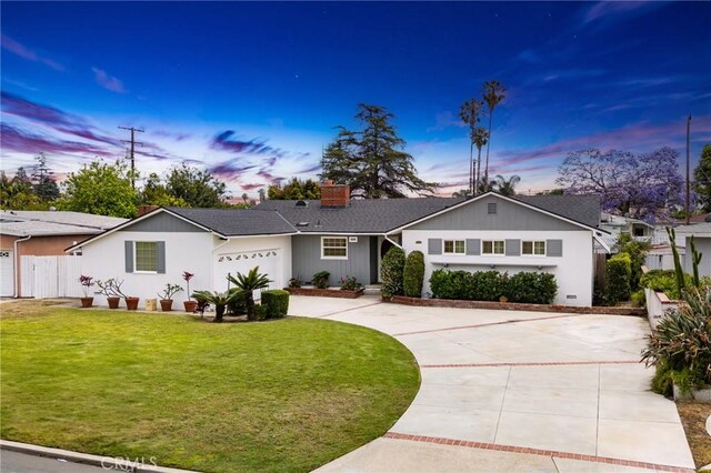 12438 Lambert Cir, Garden Grove, CA 92841 - single story home with concrete driveway, an attached garage, a chimney, and roof with shingles