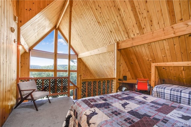 26503 Amador Ln, Lake Arrowhead, CA 92352 - bedroom with wood walls and carpet floors