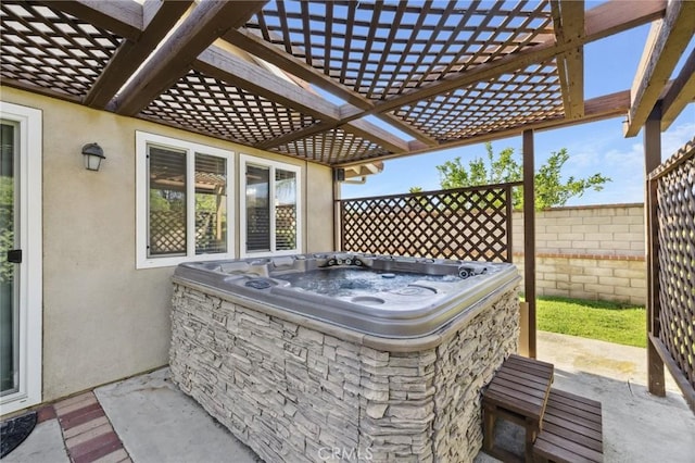 6752 Laurelbrook Dr, Riverside, CA 92506 - view of patio featuring a hot tub and a pergola