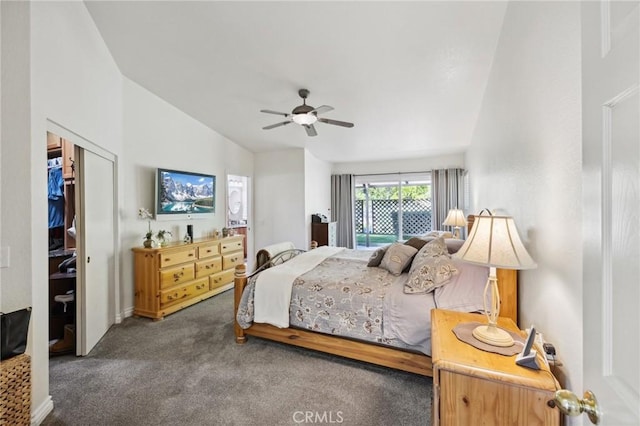 6752 Laurelbrook Dr, Riverside, CA 92506 - bedroom featuring carpet, vaulted ceiling, and ceiling fan