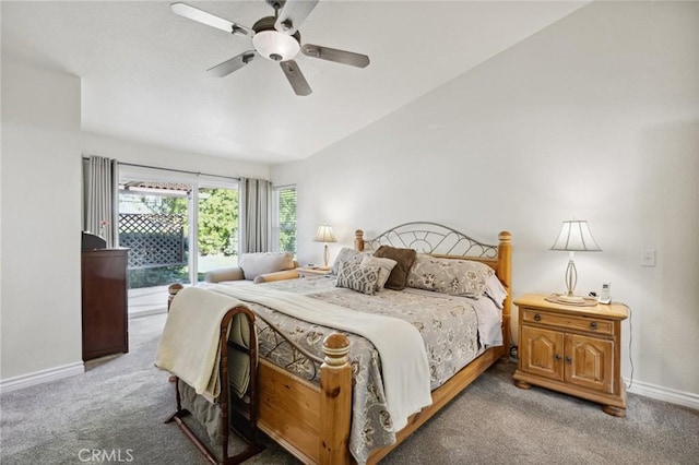 6752 Laurelbrook Dr, Riverside, CA 92506 - bedroom with carpet, access to outside, vaulted ceiling, and ceiling fan