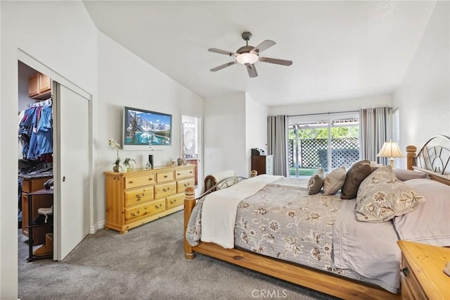 6752 Laurelbrook Dr, Riverside, CA 92506 - carpeted bedroom featuring lofted ceiling, a closet, and ceiling fan