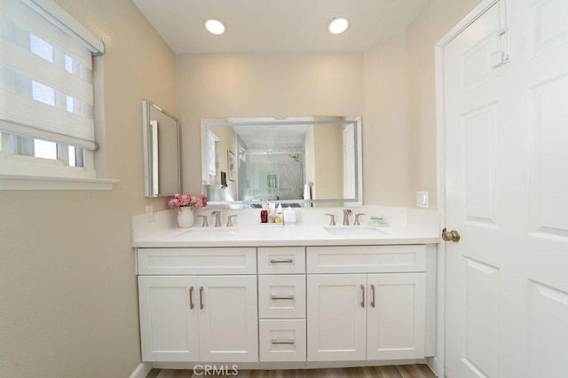 6678 Wrangler Rd, Chino Hills, CA 91709 - full bath with a stall shower, double vanity, and recessed lighting