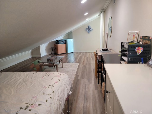 6678 Wrangler Rd, Chino Hills, CA 91709 - bedroom with lofted ceiling, wood finished floors, ornamental molding, and recessed lighting