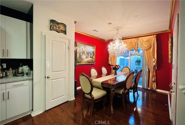 1365 Bonnie Cove Ave, Glendora, CA 91740 - dining room featuring a chandelier, dark wood-style floors, ornamental molding, and baseboards