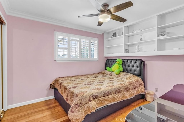 15112 Alderpoint Dr, La Mirada, CA 90638 - bedroom with wood finished floors, ornamental molding, and ceiling fan