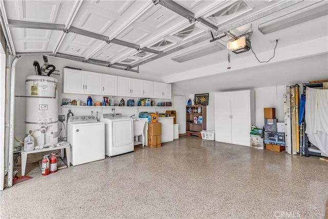 15112 Alderpoint Dr, La Mirada, CA 90638 - garage with separate washer and dryer, secured water heater, and a garage door opener