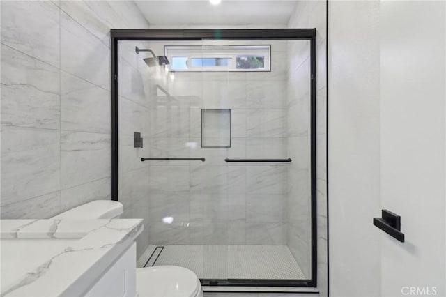 4708 Sunrise Rdg, Oceanside, CA 92056 - bathroom with toilet, a shower stall, and vanity
