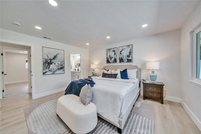 29461 Via Valverde, Laguna Niguel, CA 92677 - bedroom with light wood-type flooring, baseboards, recessed lighting, and connected bathroom
