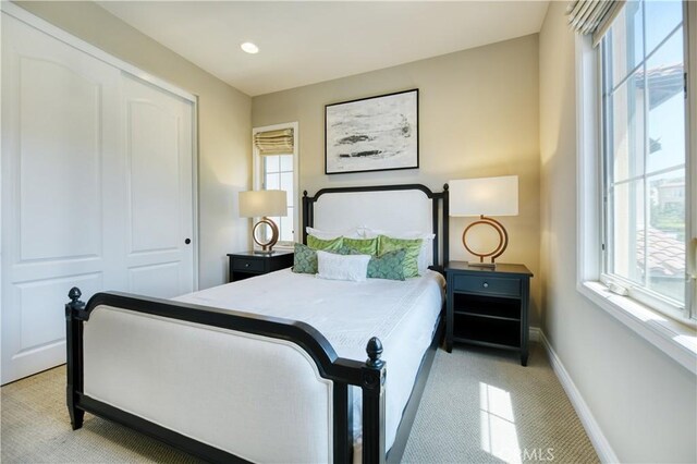 46 Shadybend, Irvine, CA 92602 - bedroom featuring light colored carpet, baseboards, a closet, and recessed lighting