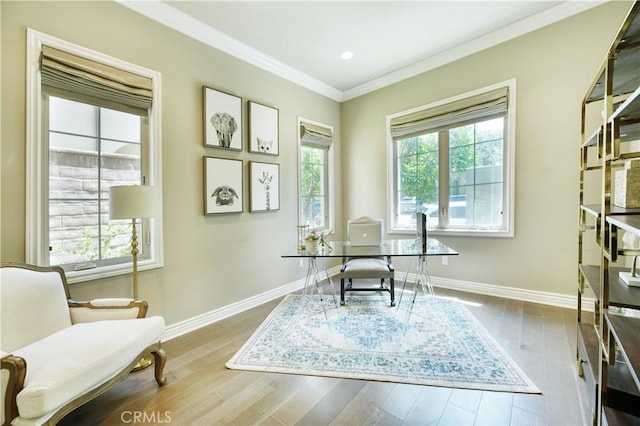 46 Shadybend, Irvine, CA 92602 - office space featuring wood finished floors, crown molding, baseboards, and recessed lighting