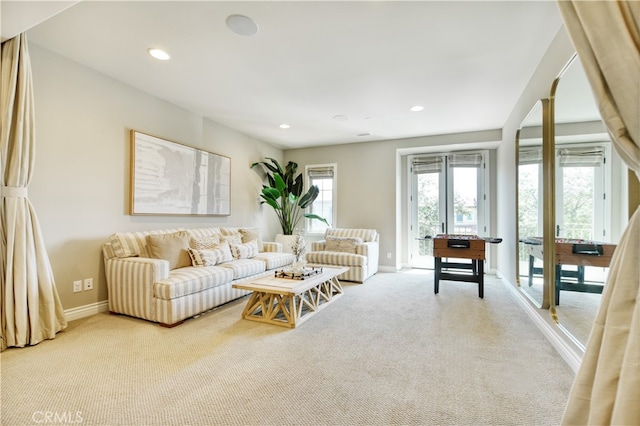46 Shadybend, Irvine, CA 92602 - living room featuring light carpet, baseboards, and recessed lighting