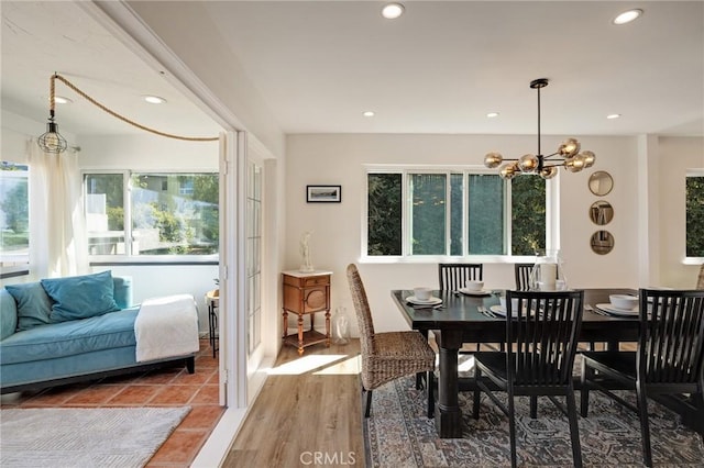 5700 Ravenspur Dr Unit 307, Rancho Palos Verdes, CA 90275 - dining area featuring recessed lighting, wood finished floors, and a chandelier