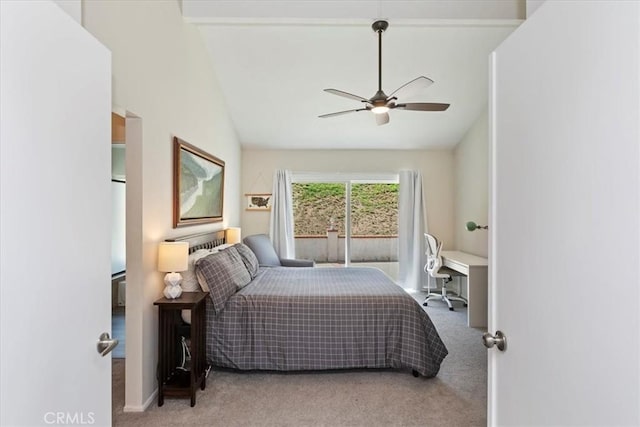1326 Rosehill Dr, Riverside, CA 92507 - bedroom with carpet floors, lofted ceiling, and a ceiling fan