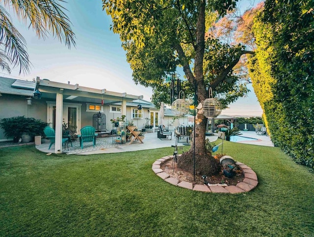 8635 La Butte Ln, Santee, CA 92071 - view of green lawn featuring french doors, a patio area, and an outdoor pool