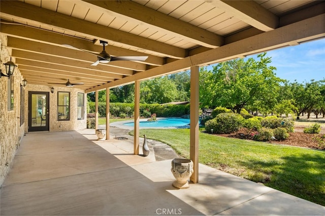 558 Paseo Companeros St, Chico, CA 95928 - view of patio featuring ceiling fan and an outdoor pool