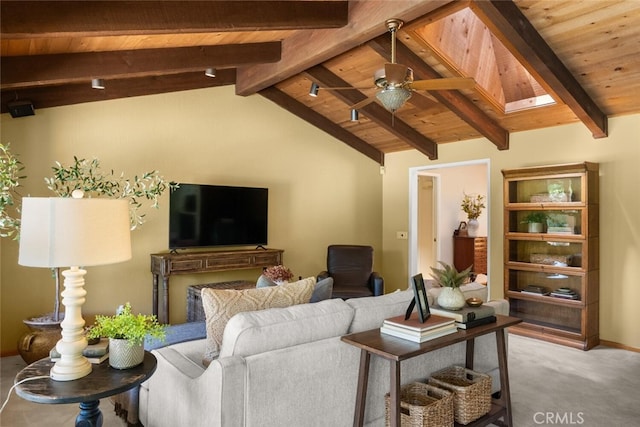 558 Paseo Companeros St, Chico, CA 95928 - living room featuring wooden ceiling, light colored carpet, a ceiling fan, and baseboards