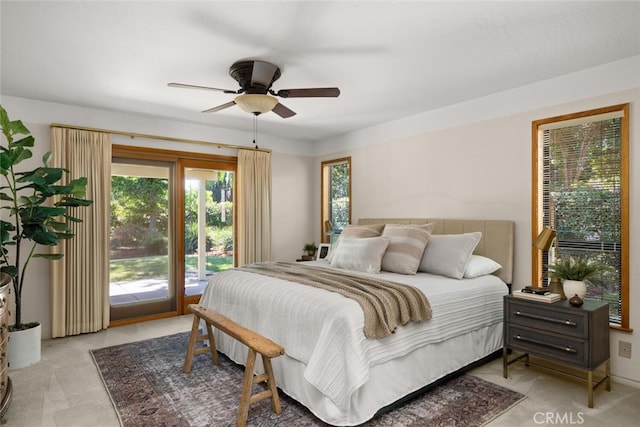 558 Paseo Companeros St, Chico, CA 95928 - bedroom with access to outside, light carpet, and a ceiling fan