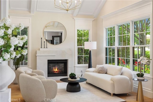 608 Arbolada Dr, Arcadia, CA 91006 - living area with a chandelier, a high end fireplace, and wood finished floors
