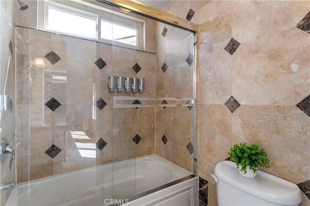 23801 Birch Ln, Mission Viejo, CA 92691 - full bath with toilet, shower / bath combination with glass door, and tile walls