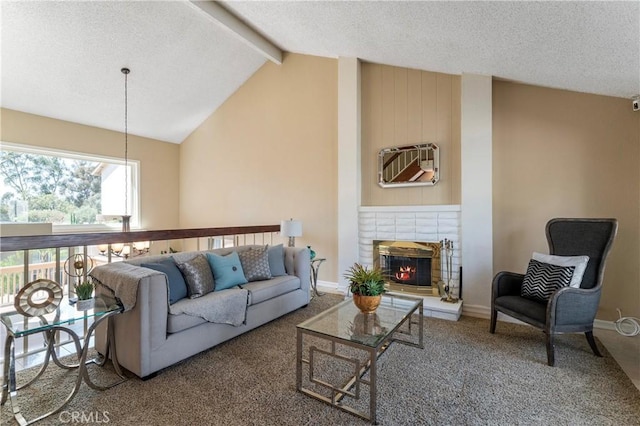 23801 Birch Ln, Mission Viejo, CA 92691 - carpeted living area featuring a textured ceiling, a fireplace, a wall unit AC, and baseboards