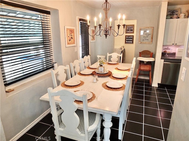 251 W Markland Dr, Monterey Park, CA 91754 - dining room featuring a chandelier, dark tile patterned flooring, and baseboards