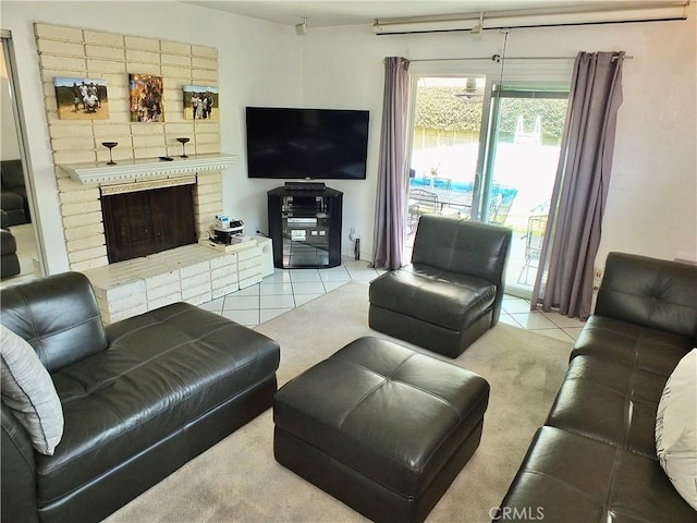 251 W Markland Dr, Monterey Park, CA 91754 - living room with tile patterned floors and a brick fireplace