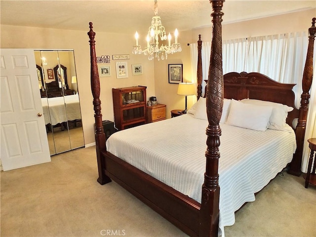 251 W Markland Dr, Monterey Park, CA 91754 - bedroom with light carpet, a chandelier, and a closet