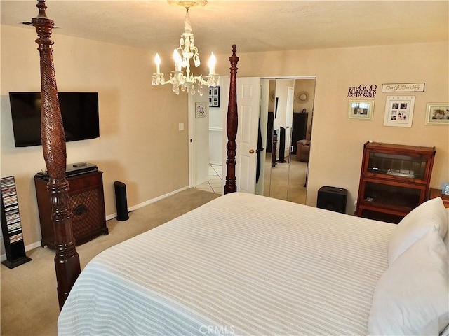 251 W Markland Dr, Monterey Park, CA 91754 - bedroom featuring a chandelier, carpet flooring, and baseboards