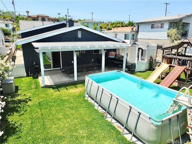 251 W Markland Dr, Monterey Park, CA 91754 - outdoor pool with a patio and a playground