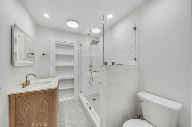 1450 Terrace Way, Laguna Beach, CA 92651 - full bath with vanity, a shower stall, toilet, and recessed lighting