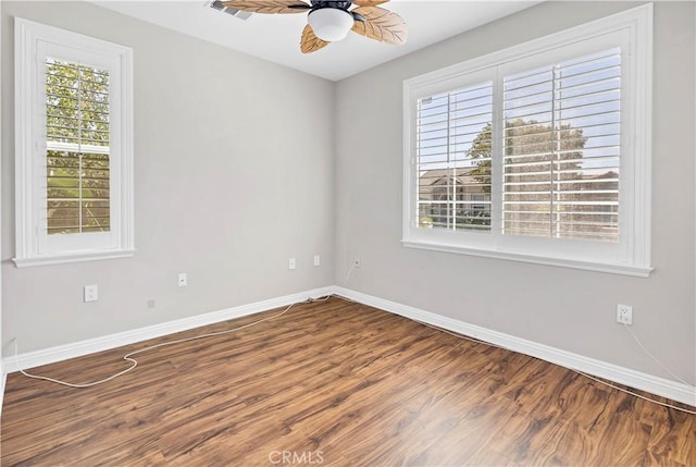 243 Firestone, Hemet, CA 92545 - empty room with wood finished floors, baseboards, and ceiling fan