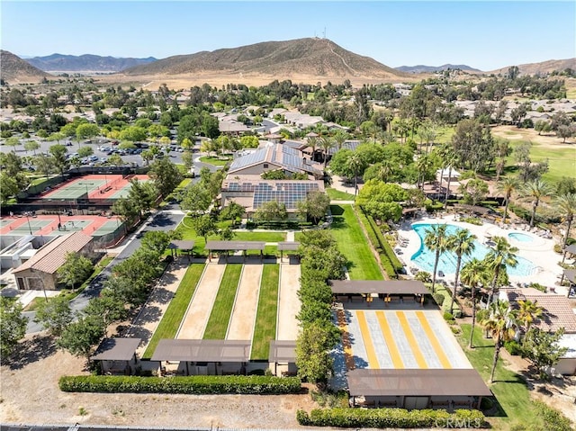243 Firestone, Hemet, CA 92545 - aerial perspective of suburban area with mountains and a pool