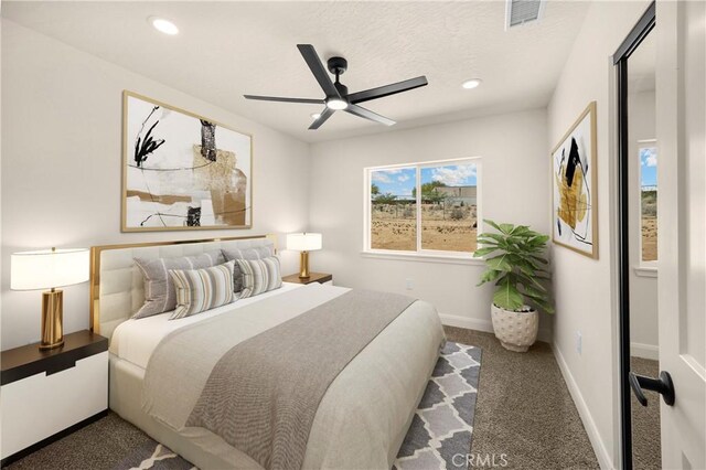 9641 Buena Vista St, Apple Valley, CA 92308 - carpeted bedroom with recessed lighting and a ceiling fan