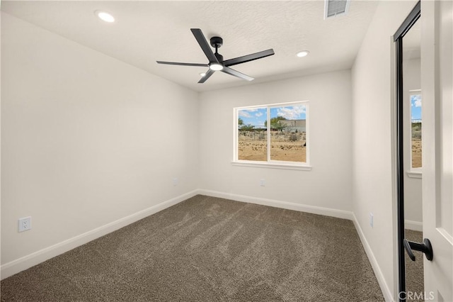 9641 Buena Vista St, Apple Valley, CA 92308 - unfurnished room with dark carpet, a ceiling fan, and recessed lighting