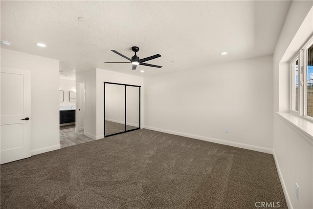 9641 Buena Vista St, Apple Valley, CA 92308 - unfurnished bedroom with carpet floors, recessed lighting, a closet, baseboards, and connected bathroom