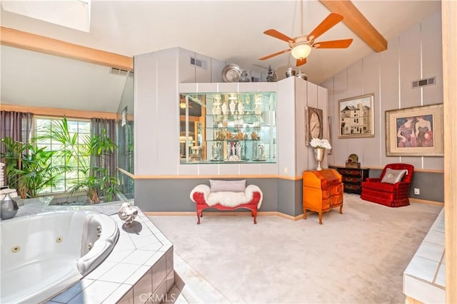 3152 Parkside Dr, San Bernardino, CA 92404 - living room with carpet flooring, ceiling fan, and baseboards