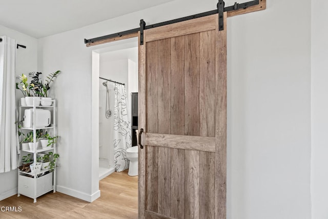 205 W Channel Islands Blvd, Port Hueneme, CA 93041 - hallway featuring a barn door, light wood-style floors, and baseboards