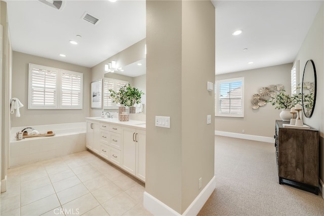 126 Paxton, Irvine, CA 92620 - full bathroom with double vanity, a bath, recessed lighting, and tile patterned flooring