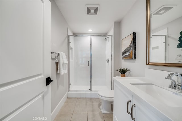 126 Paxton, Irvine, CA 92620 - full bathroom featuring vanity, tile patterned floors, a stall shower, and recessed lighting