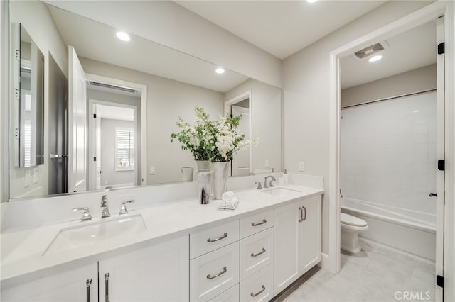 126 Paxton, Irvine, CA 92620 - full bathroom featuring double vanity,  shower combination, recessed lighting, and tile patterned floors