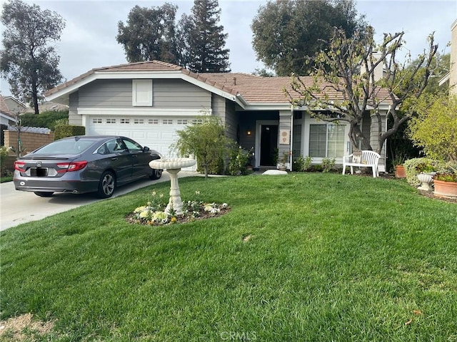 27054 Riversbridge Way, Valencia, CA 91354 - ranch-style home with a garage, a front yard, a tile roof, and concrete driveway