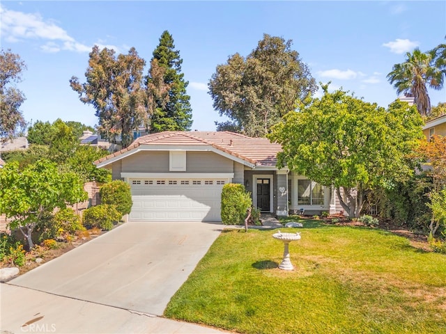 27054 Riversbridge Way, Valencia, CA 91354 - single story home with a tiled roof, a front yard, concrete driveway, and an attached garage