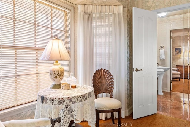166 Opal Canyon Rd, Duarte, CA 91010 - sitting room featuring wallpapered walls and baseboards