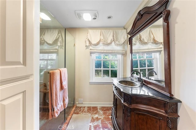 166 Opal Canyon Rd, Duarte, CA 91010 - full bathroom featuring baseboards, vanity, healthy amount of natural light, and a shower stall